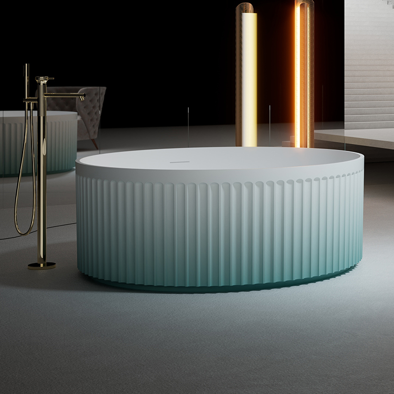 Factory Supply Gradient Color Freestanding Round Artificial Stone Bathtub TW-8119