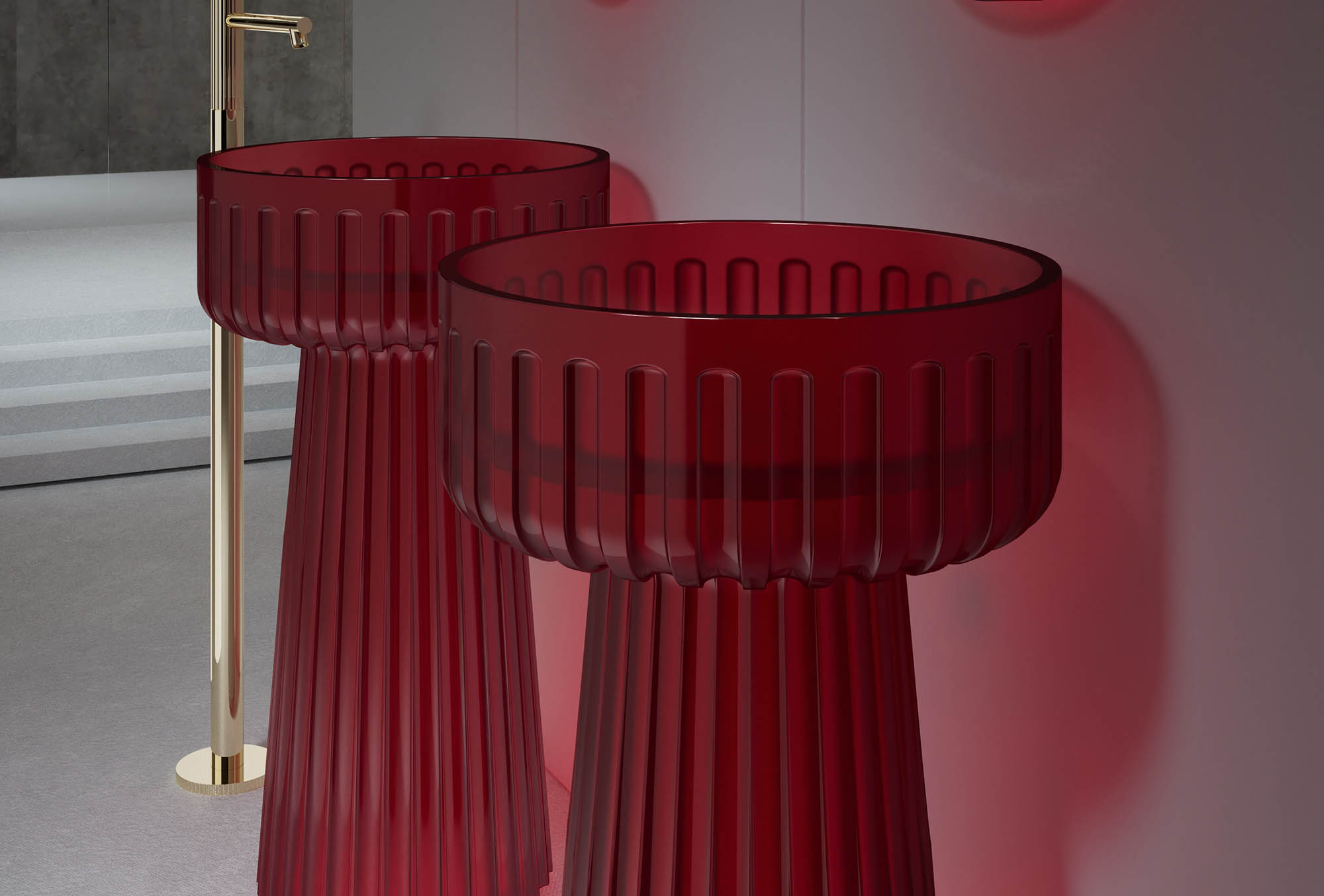 Red Fluted Freestanding Clear Basin