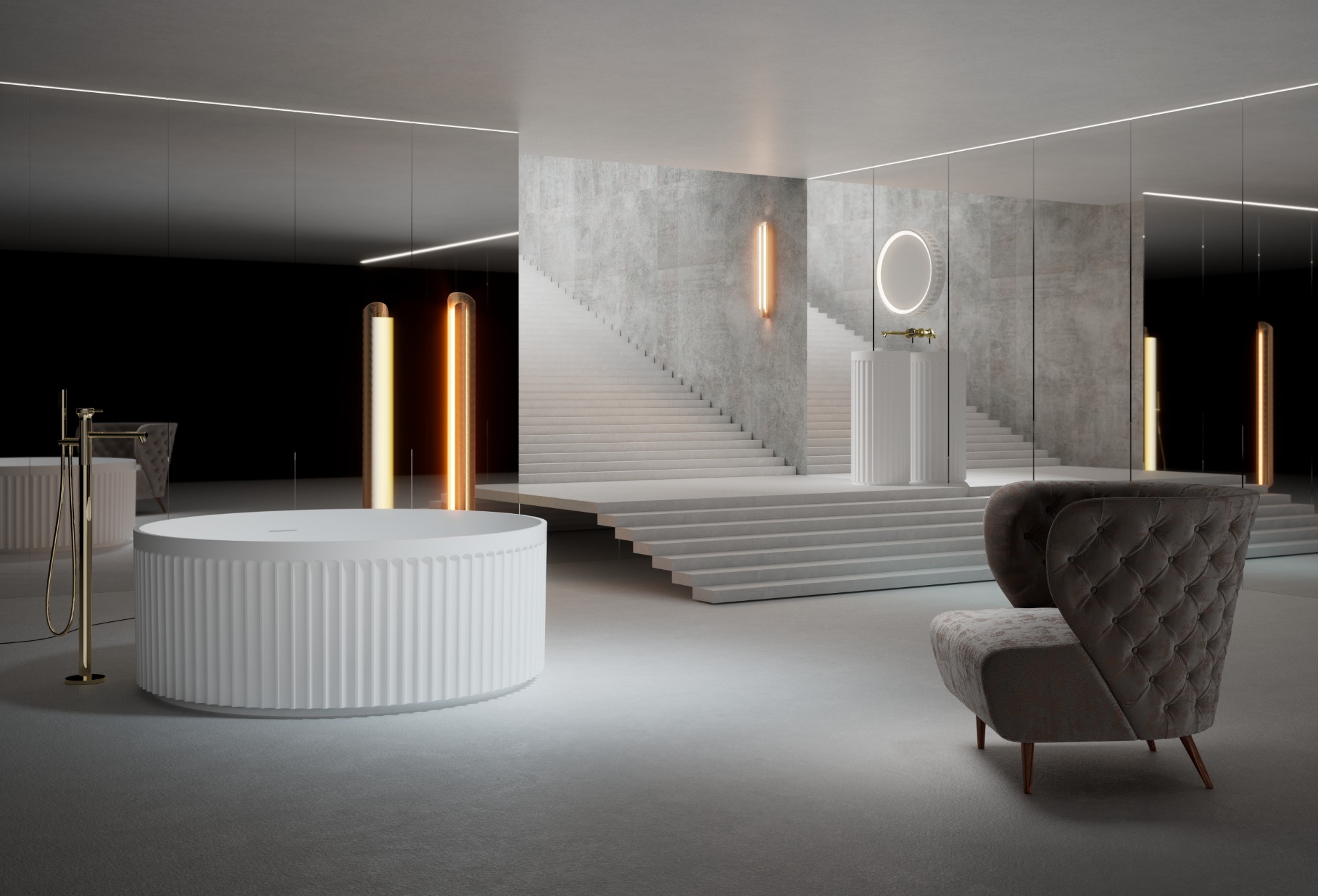 T&W solid surface fluted bathtub TW-8111