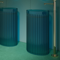 Popular Wholesale Groove Fluted Freestanding Clear Sink Bathroom Wash Basin TW-Z817T