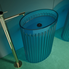 Popular Wholesale Groove Fluted Freestanding Clear Sink Bathroom Wash Basin TW-Z817T