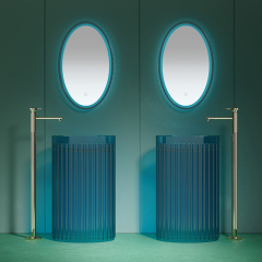 Popular Wholesale Groove Fluted Freestanding Clear Sink Bathroom Wash Basin TW-Z817T