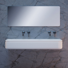 Factory Customized Solid Surface Fluted Wall Mounted Double Sinks XR-G706-5