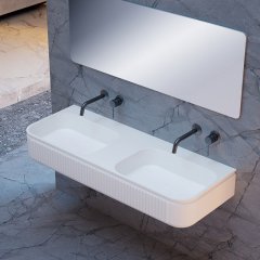 Factory Directory Solid Surface Fluted Wall Mounted Double Sinks XR-G706-2