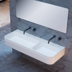 Factory Customized Solid Surface Fluted Wall Mounted Double Sinks XR-G706-5