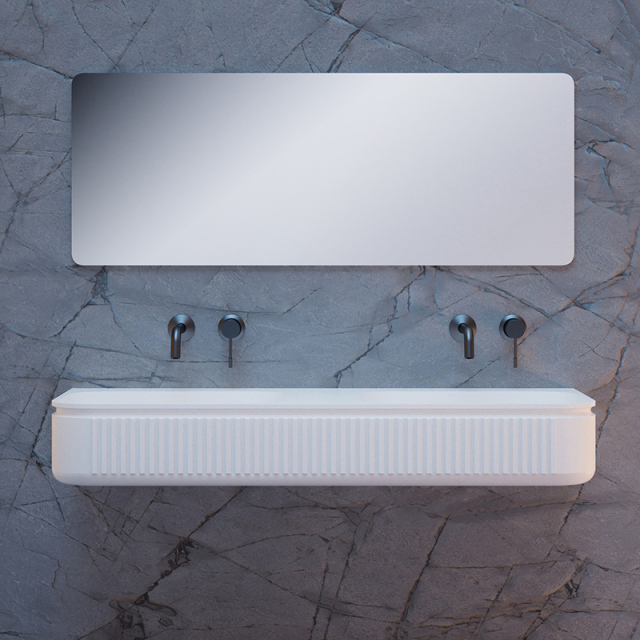 Factory Directory Solid Surface Fluted Wall Mounted Double Sinks XR-G706-2