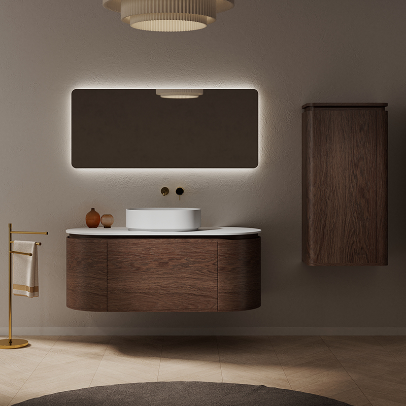 Popular Wholesale Designer Wood Grain Wall Hung Bathroom Vanity Set With Basin TW-5001