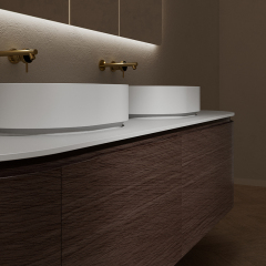 Wholesale Price Double Countertop Sinks Wood Grain Hanging Bathroom Cabinet Set TW-5002