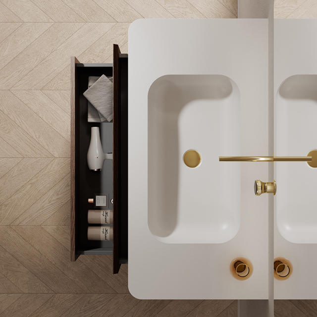 Wholesale High End Quality Single Sink Wood Grain Hanging Bathroom Cabinet Set TW-5511