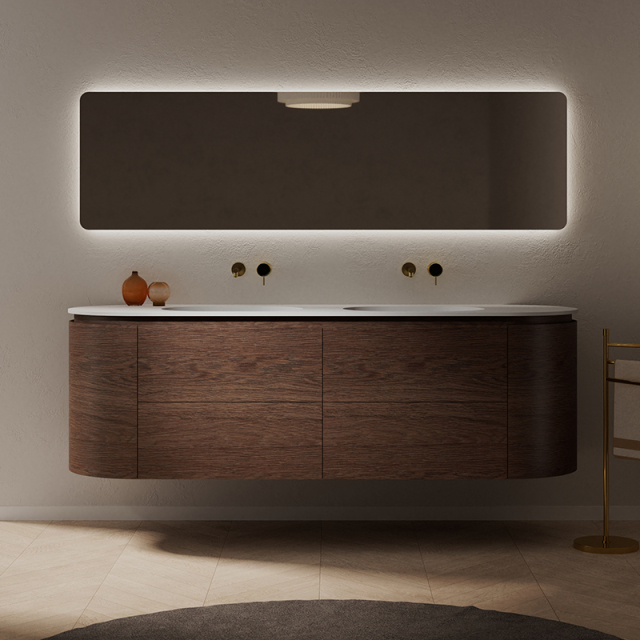 Hot Style Wholesale Wood Grain Wall Mounted Bathroom Vanity Unit With Undercounter Sinks TW-5022