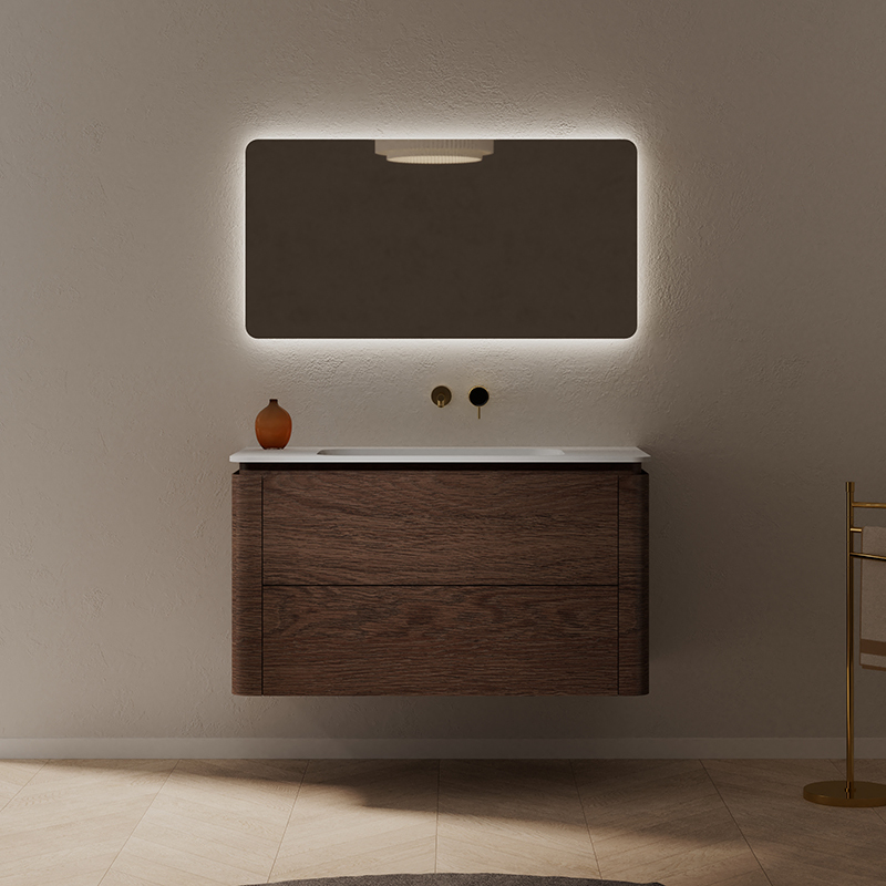 Wholesale High End Quality Single Sink Wood Grain Hanging Bathroom Cabinet Set TW-5511