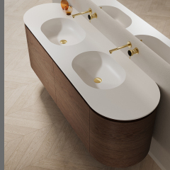 Hot Style Wholesale Wood Grain Wall Mounted Bathroom Vanity Unit With Undercounter Sinks TW-5022