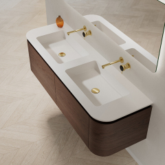 Wholesale High End Quality Single Sink Wood Grain Hanging Bathroom Cabinet Set TW-5602