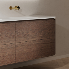 Hot Style Wholesale Wood Grain Wall Mounted Bathroom Vanity Unit With Undercounter Sinks TW-5022