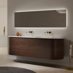 Hot Style Wholesale Wood Grain Wall Mounted Bathroom Vanity Unit With Undercounter Sinks TW-5022