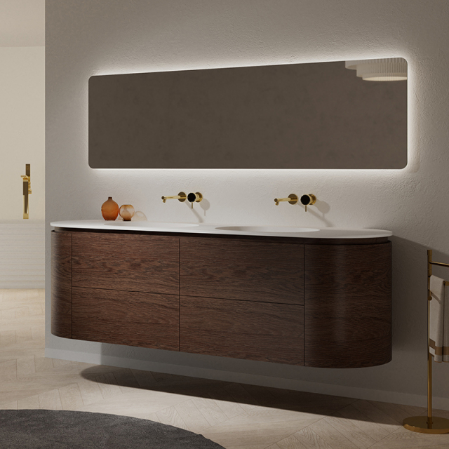 Hot Style Wholesale Wood Grain Wall Mounted Bathroom Vanity Unit With Undercounter Sinks TW-5022
