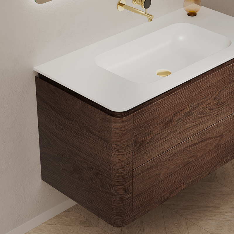 Wholesale High End Quality Single Sink Wood Grain Hanging Bathroom Cabinet Set TW-5511