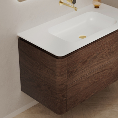 Wholesale High End Quality Single Sink Wood Grain Hanging Bathroom Cabinet Set TW-5511