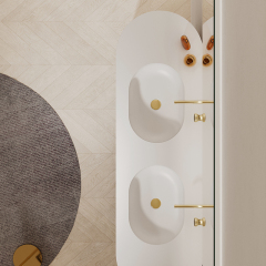 Hot Style Wholesale Wood Grain Wall Mounted Bathroom Vanity Unit With Undercounter Sinks TW-5022