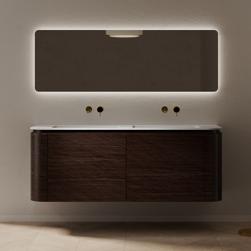 Wholesale Manufacturer Double Sinks Wood Grain Hanging Bathroom Vanity Unit TW-5612