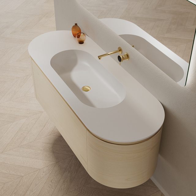 Factory Supply Quality Assurance Wood Grain Oval Bathroom Vanity Unit With Basin TW-5011