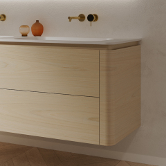 Quality Wholesale Unique Design Double Basins Wood Color Wall Hung Bathroom Vanity TW-5512