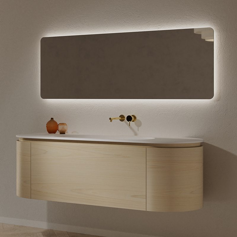 Factory Supply Quality Assurance Wood Grain Oval Bathroom Vanity Unit With Basin TW-5011