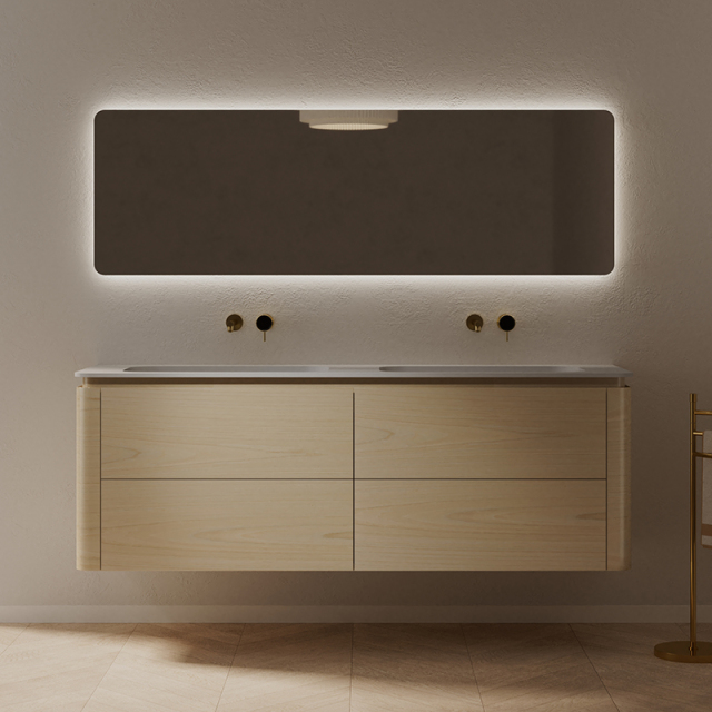 Quality Wholesale Unique Design Double Basins Wood Color Wall Hung Bathroom Vanity TW-5512