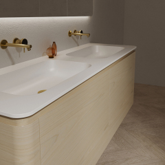 Quality Wholesale Unique Design Double Basins Wood Color Wall Hung Bathroom Vanity TW-5512