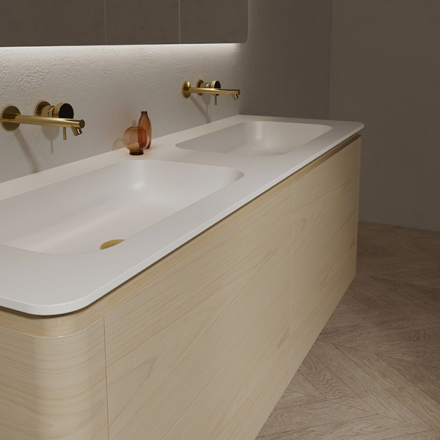 Quality Wholesale Unique Design Double Basins Wood Color Wall Hung Bathroom Vanity TW-5512