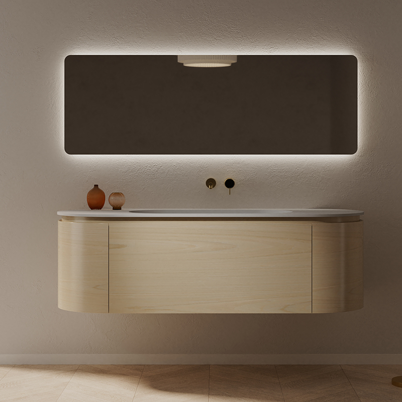 Factory Supply Quality Assurance Wood Grain Oval Bathroom Vanity Unit With Basin TW-5011