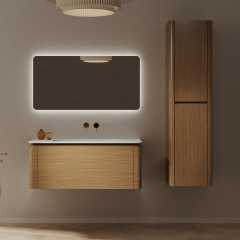Popular Wholesale Designer Undercounter Sink Wood Color Floating Bathroom Vanity With Side Cabinet TW-5501