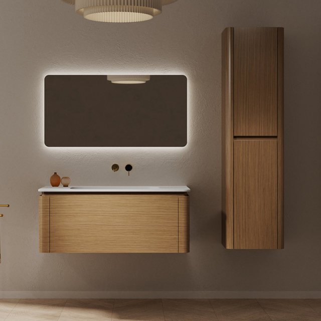 Popular Wholesale Designer Undercounter Sink Wood Color Floating Bathroom Vanity With Side Cabinet TW-5501