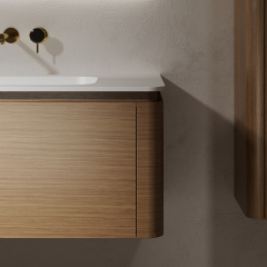 Popular Wholesale Designer Undercounter Sink Wood Color Floating Bathroom Vanity With Side Cabinet TW-5501