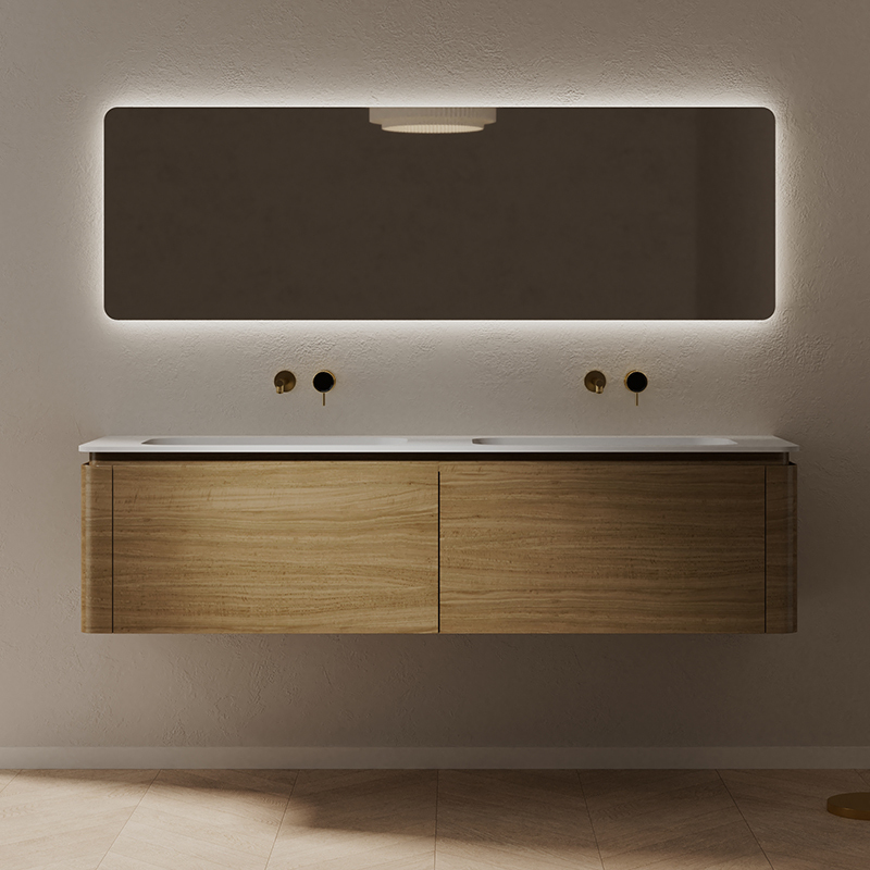 Wholesale Fashion Wood Grain Floating Bathroom Vanity Unit With Double Sinks TW-5502