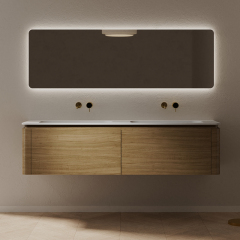 Wholesale Fashion Wood Grain Floating Bathroom Vanity Unit With Double Sinks TW-5502