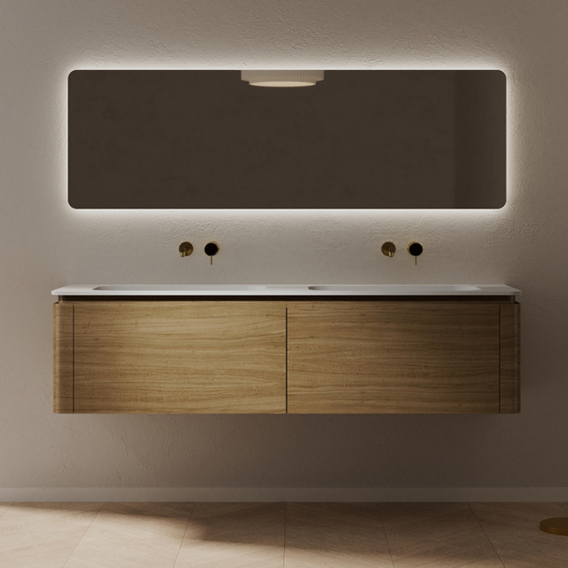 Wholesale Fashion Wood Grain Floating Bathroom Vanity Unit With Double Sinks TW-5502