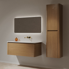 Popular Wholesale Designer Undercounter Sink Wood Color Floating Bathroom Vanity With Side Cabinet TW-5501