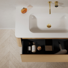 Popular Wholesale Designer Undercounter Sink Wood Color Floating Bathroom Vanity With Side Cabinet TW-5501