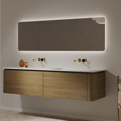 Wholesale Fashion Wood Grain Floating Bathroom Vanity Unit With Double Sinks TW-5502