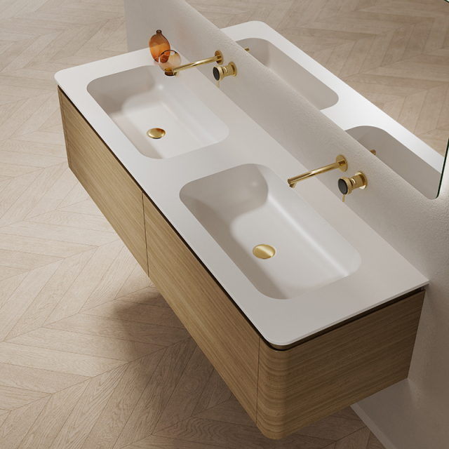 Wholesale Fashion Wood Grain Floating Bathroom Vanity Unit With Double Sinks TW-5502