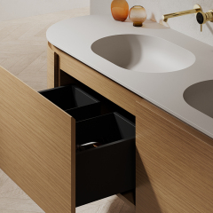 China Wholesale Factory Undercounter Double Basins Wood Color Oval Bathroom Vanity TW-5012