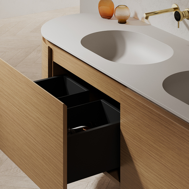 China Wholesale Factory Undercounter Double Basins Wood Color Oval Bathroom Vanity TW-5012