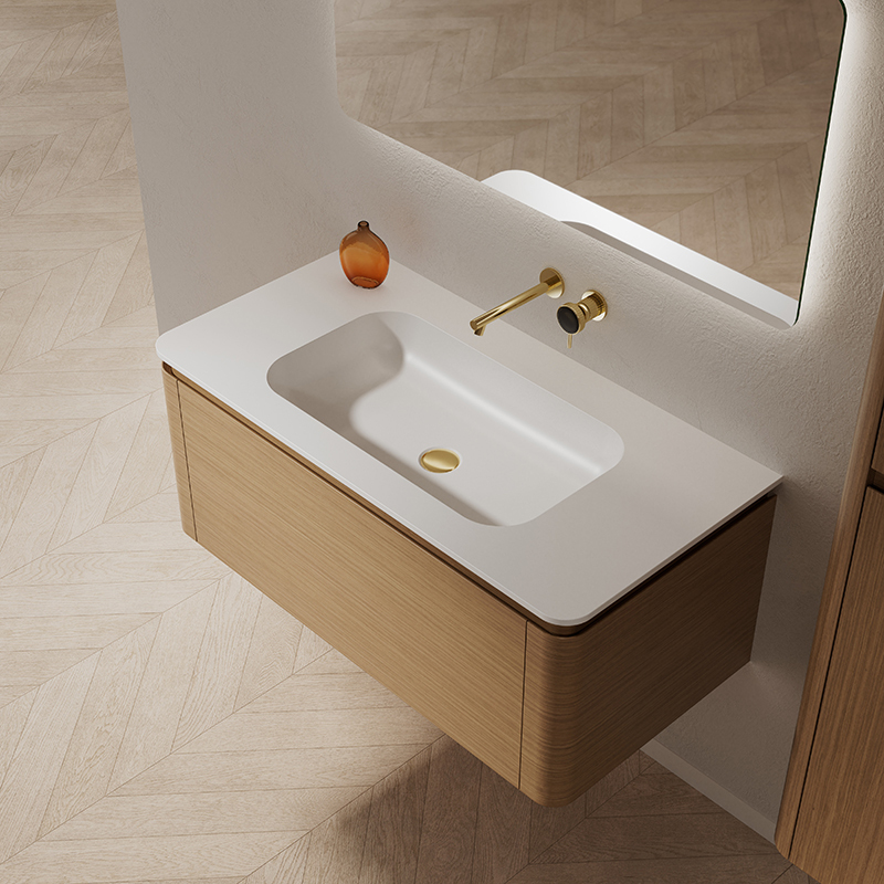 Popular Wholesale Designer Undercounter Sink Wood Color Floating Bathroom Vanity With Side Cabinet TW-5501