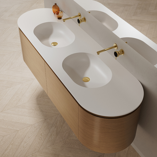 China Wholesale Factory Undercounter Double Basins Wood Color Oval Bathroom Vanity TW-5012