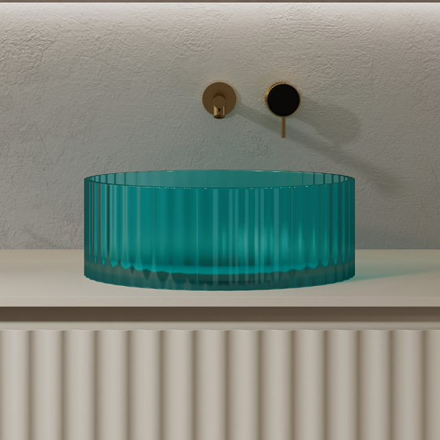 Wholesale Fashion Designer Fluted Round Transparent Counter Top Basin XR-A005T
