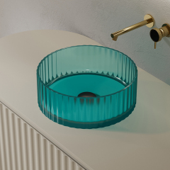 Wholesale Fashion Designer Fluted Round Transparent Counter Top Basin XR-A005T