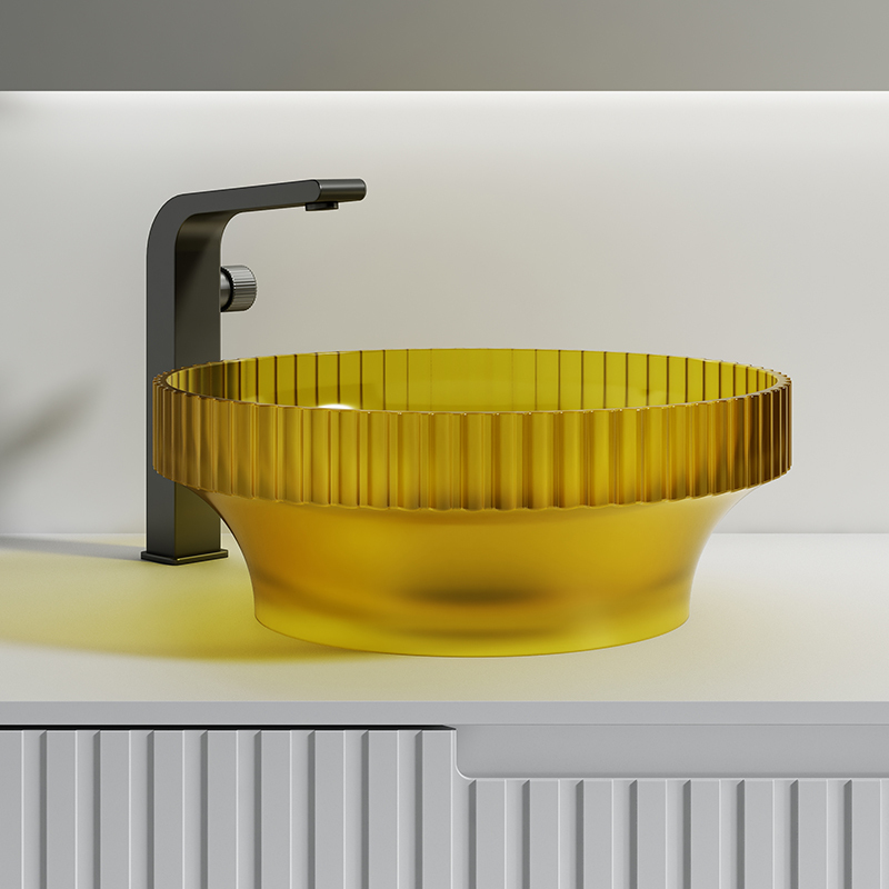 Popular Wholesale Designer Transparent Unique Fluted Counter Top Basin XR-A009T