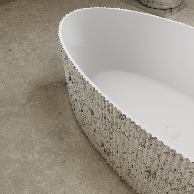 Factory Supply Quality Assurance V-Groove Freestanding Solid Surface Silver Pattern Flunted Bathtub TW-8687S