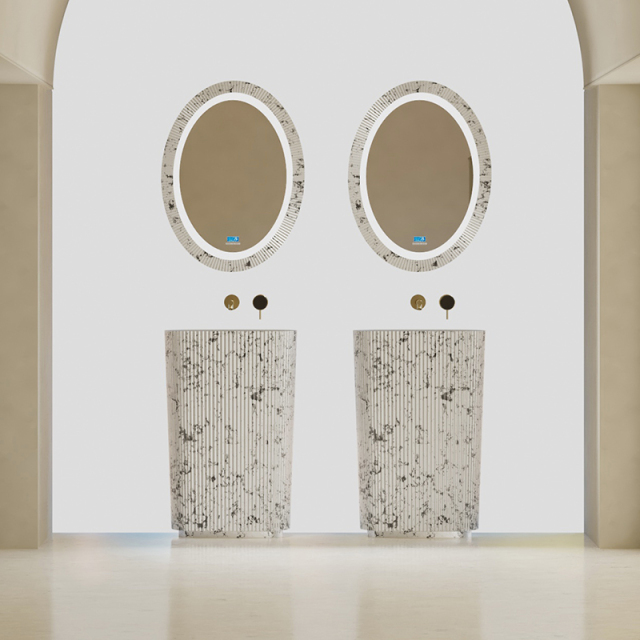 China Wholesale Factory Solid Surface Silver Pattern Freestanding Bathroom Sink TW-8681ZS